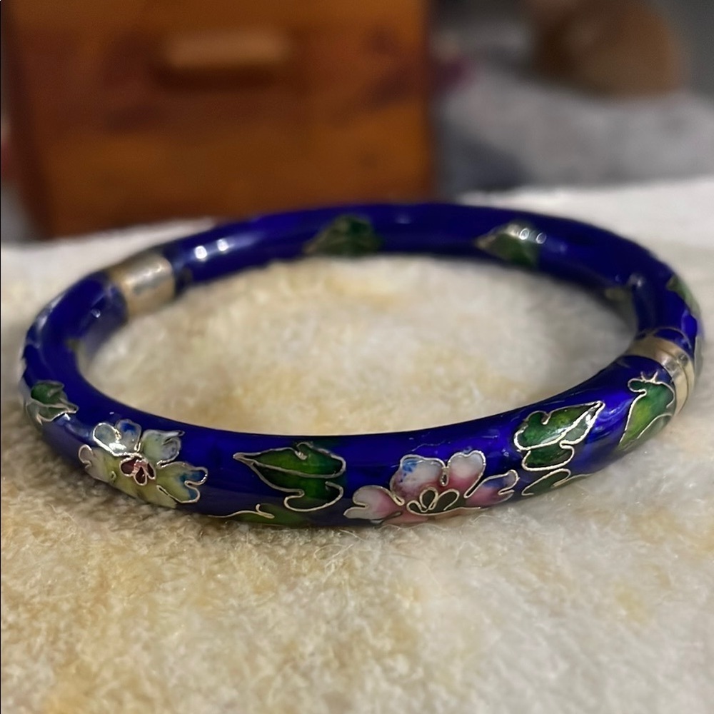 Vintage gold cloisonné enamel floral braclet bangle